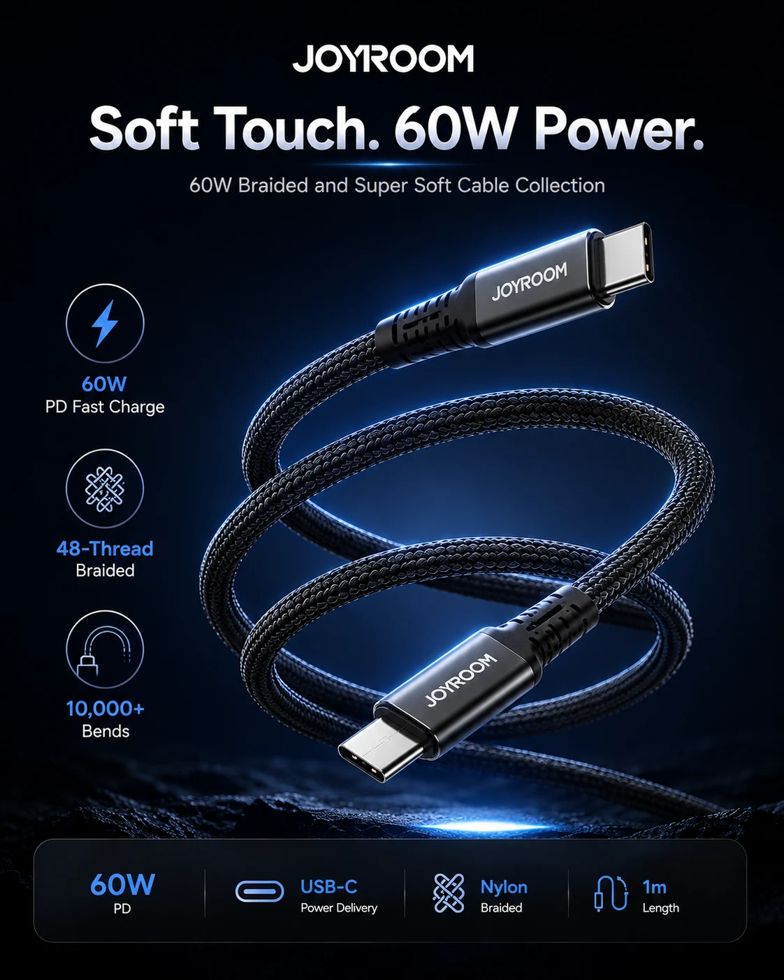 JOYROOM 60W Braided and Super Soft Cable Collection.