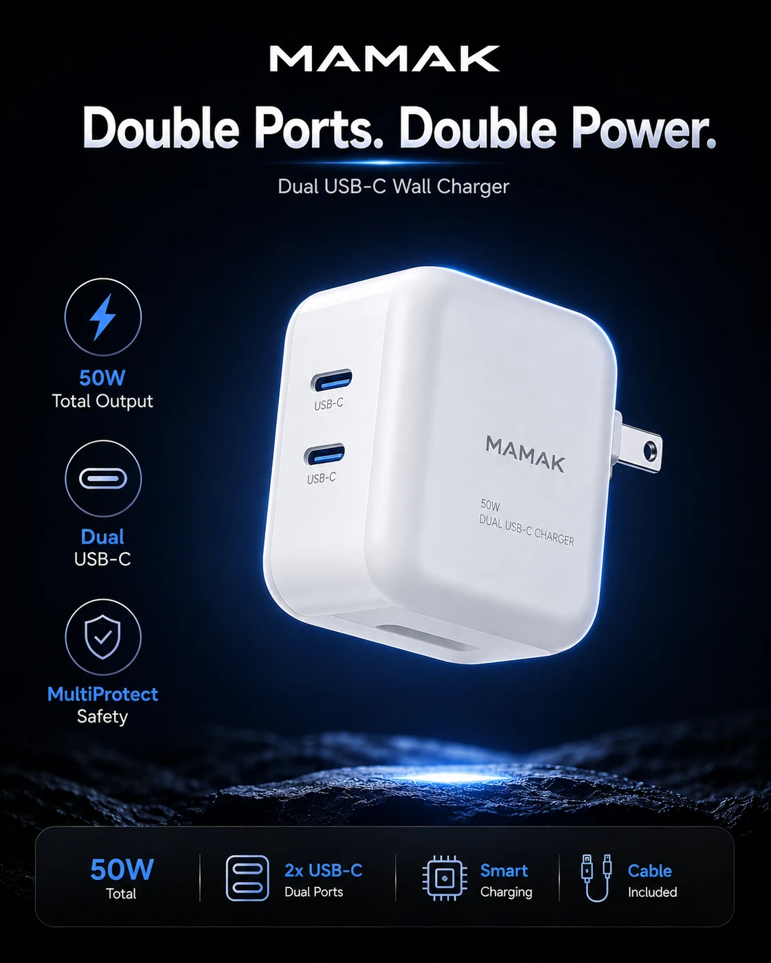 MAMAK Dual USB-C Wall Charger